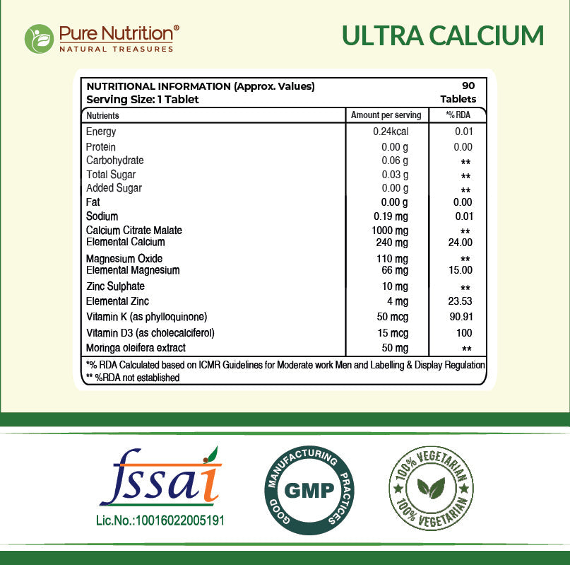 Ultra Calcium with D3, K2, Zinc & Magnesium – Complete Bone & Joint Formula| 90 Capsules