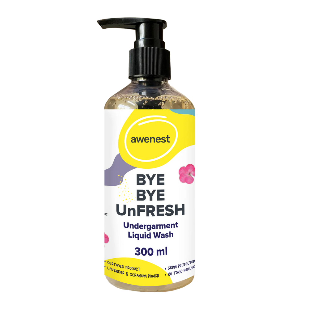 Undergarment Liquid Wash Detergent -Bye Bye UnFresh | Plant-based Bioactives | Geranium and Lavender | Removes Tough Stains | No Toxic Residue | Germ Protection