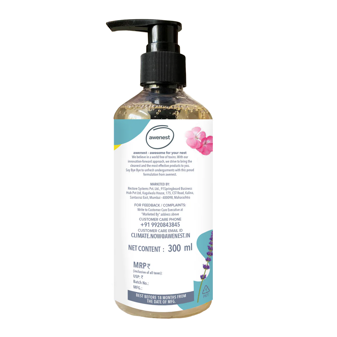 Undergarment Liquid Wash Detergent -Bye Bye UnFresh | Plant-based Bioactives | Geranium and Lavender | Removes Tough Stains | No Toxic Residue | Germ Protection