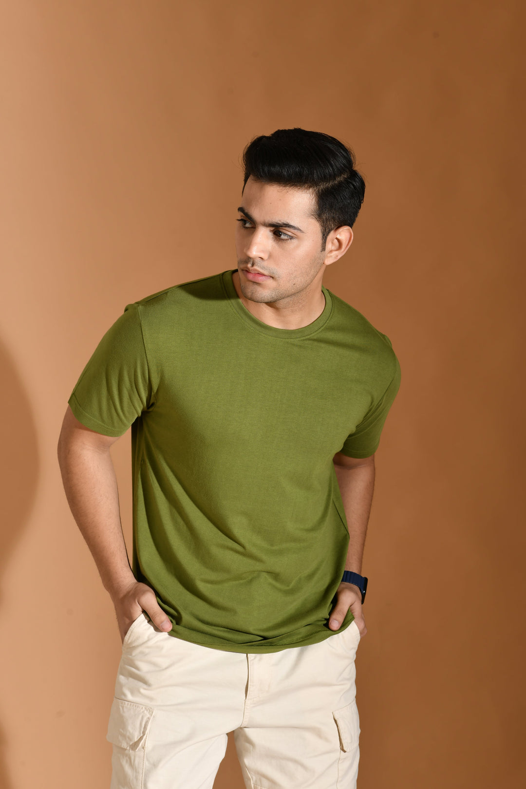 Bambians Organic Bamboo Round Neck T-Shirt for Men : Olive Green