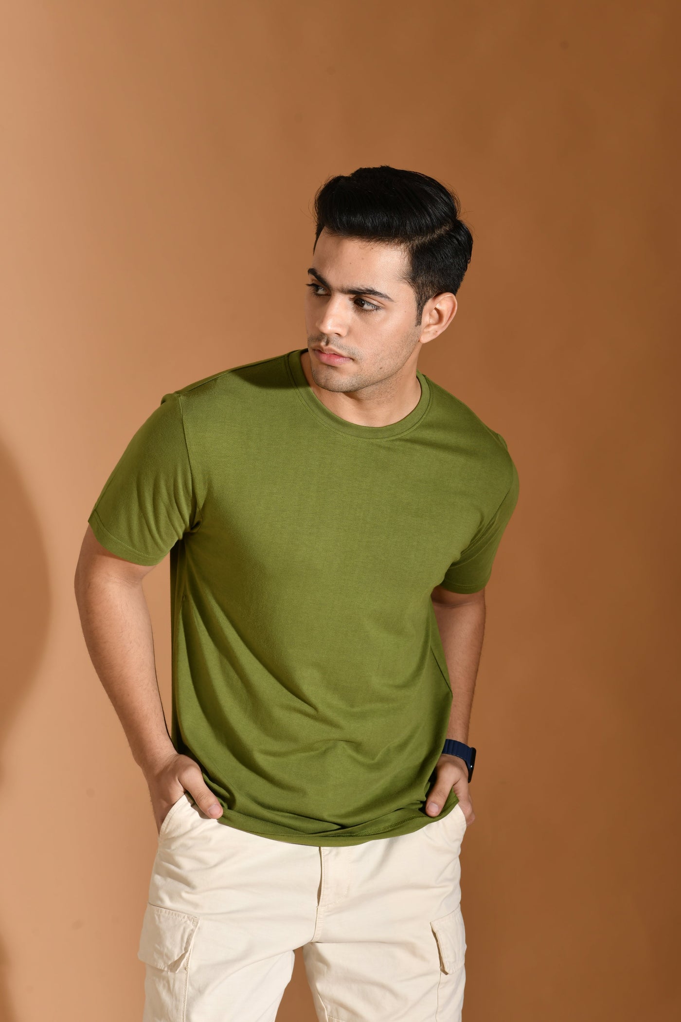 Organic Bamboo Round Neck T-Shirt for Men : Olive Green