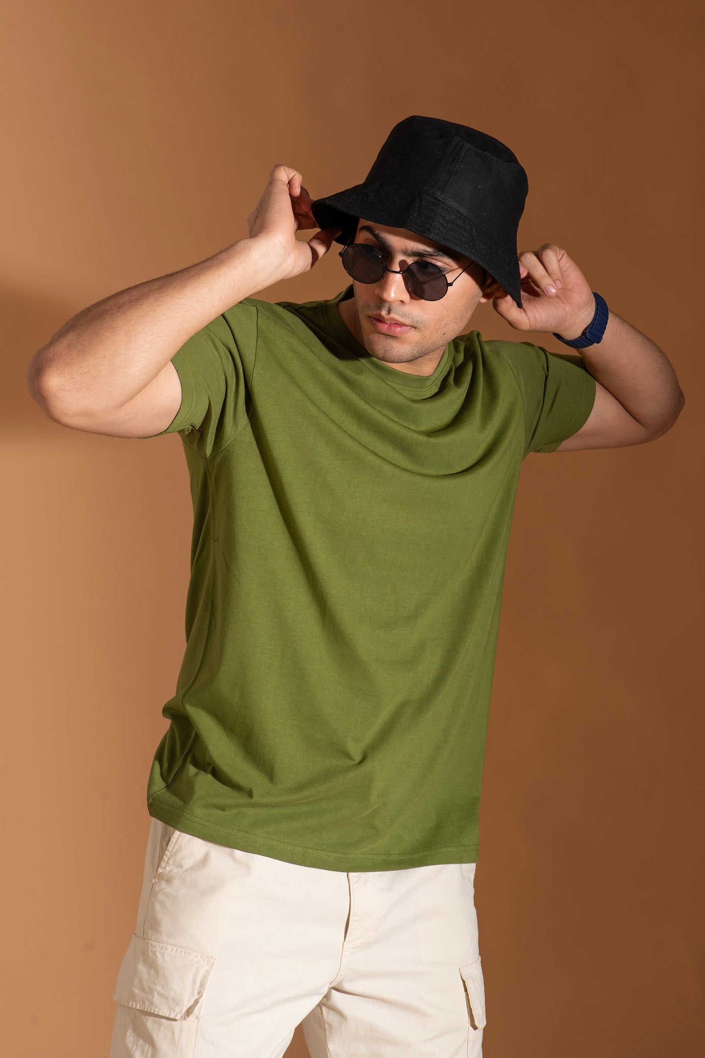 Organic Bamboo Round Neck T-Shirt for Men : Olive Green