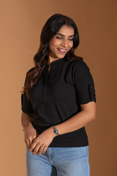 Midnight Black Button Top