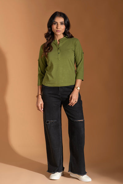 Earthy Emerald Button Top