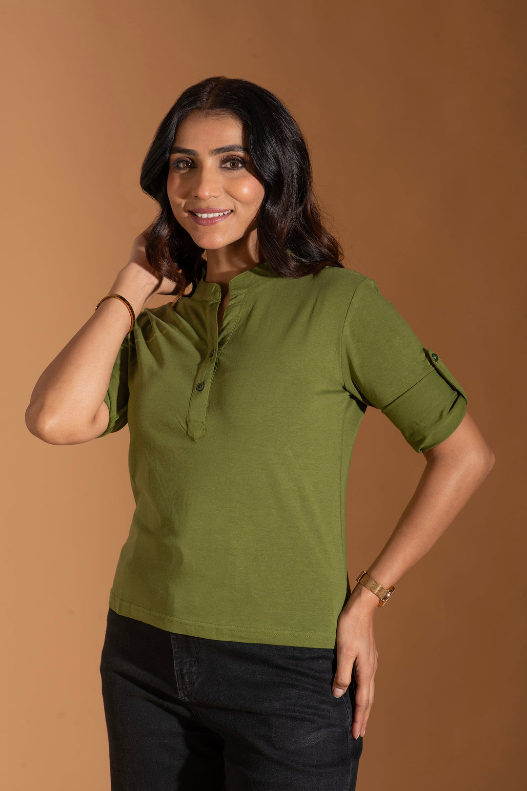 Bambians Earthy Emerald Button Top