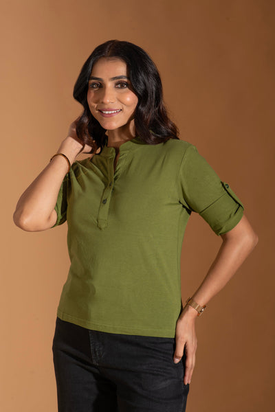 Earthy Emerald Button Top