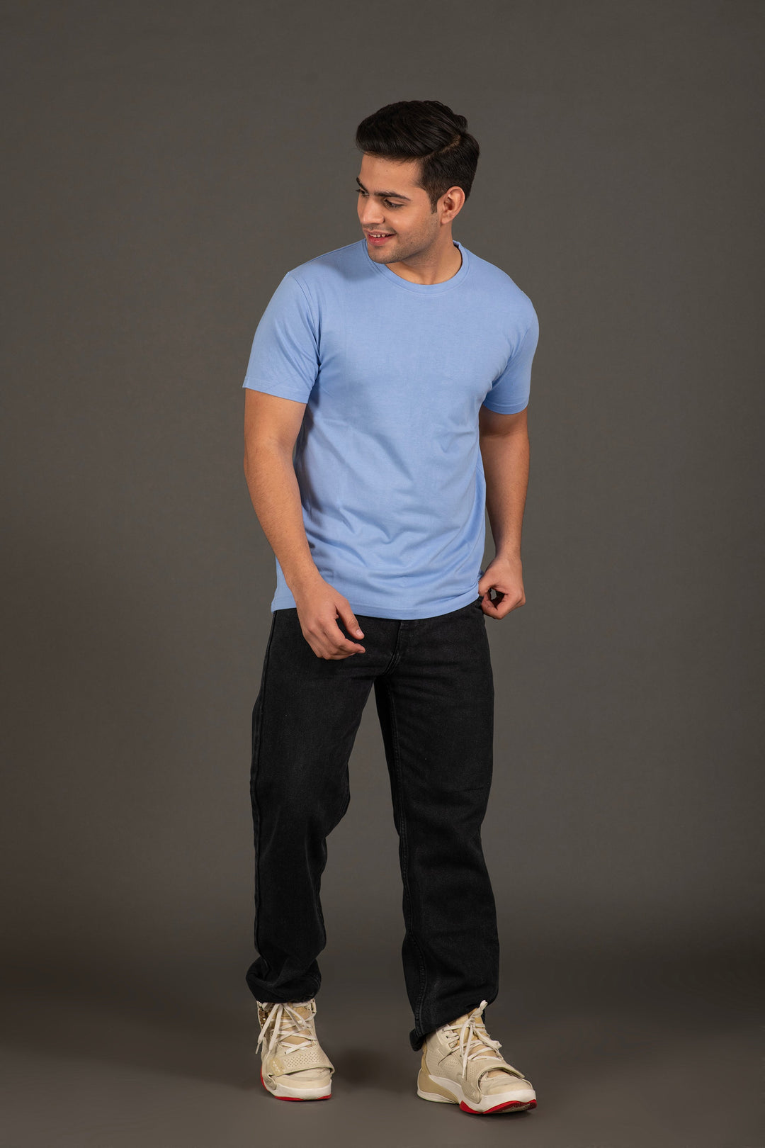 Bambians Organic Bamboo Round Neck T-Shirt for Men : Light Blue
