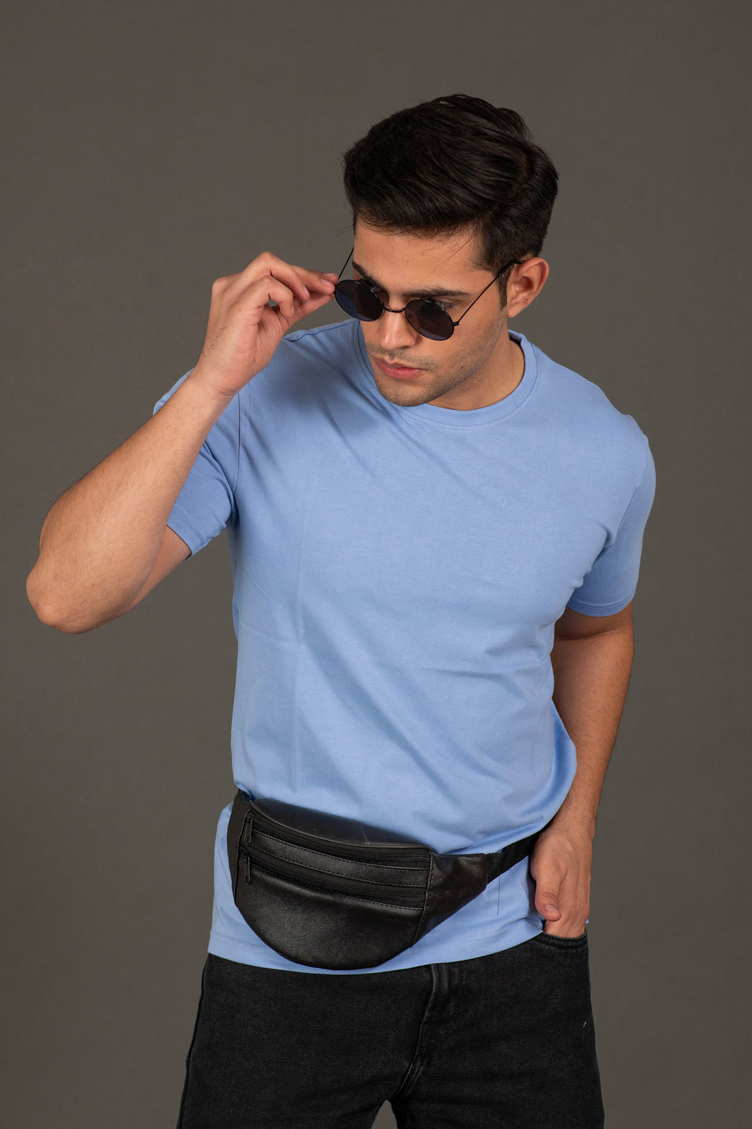 Bambians Organic Bamboo Round Neck T-Shirt for Men : Light Blue