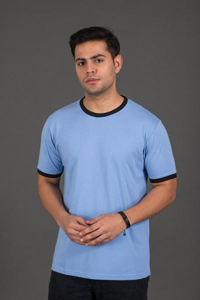 Organic Bamboo Round Neck T-Shirt with Contrast Tipping for Men : Blue