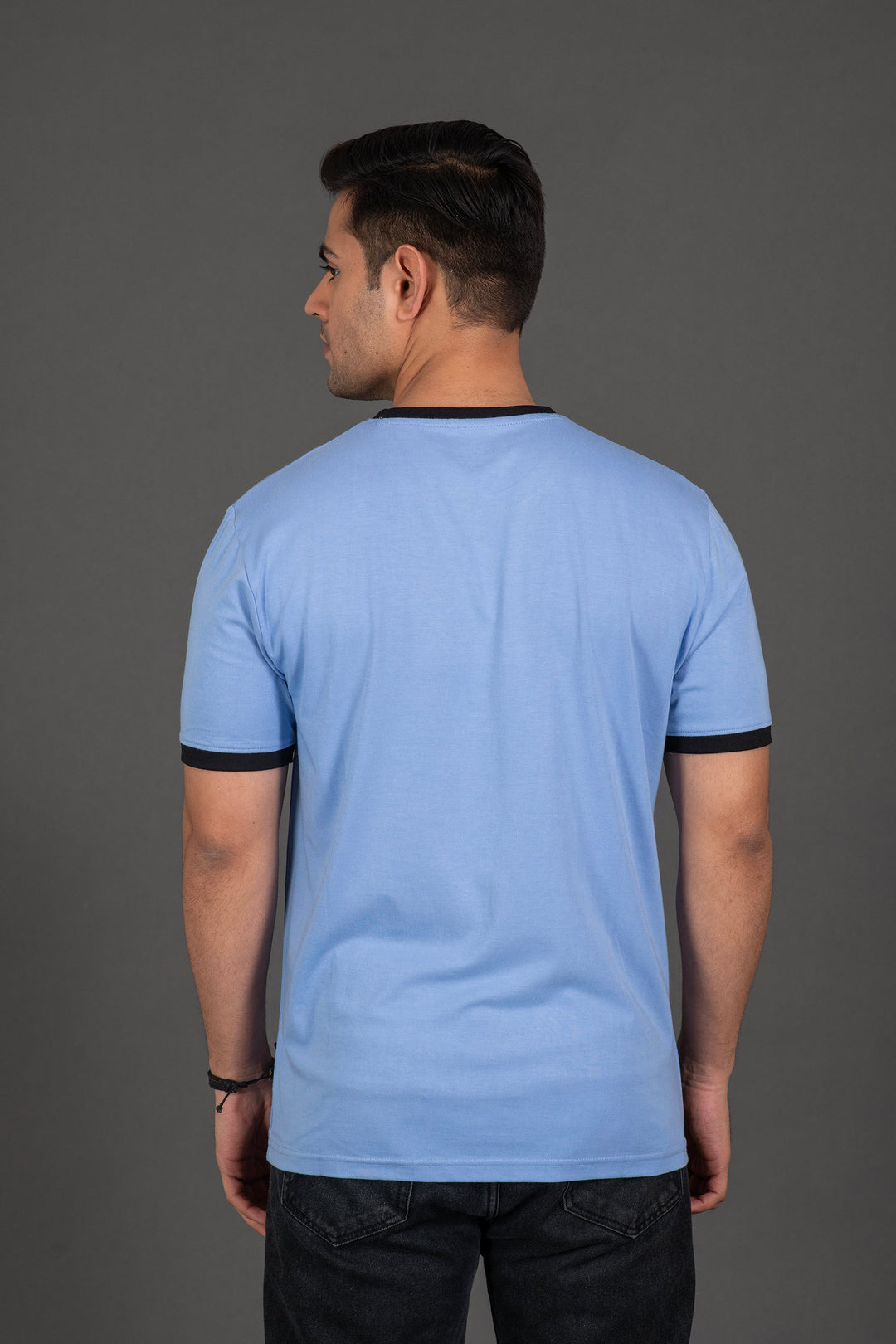Bambians Organic Bamboo Round Neck T-Shirt with Contrast Tipping for Men : Blue