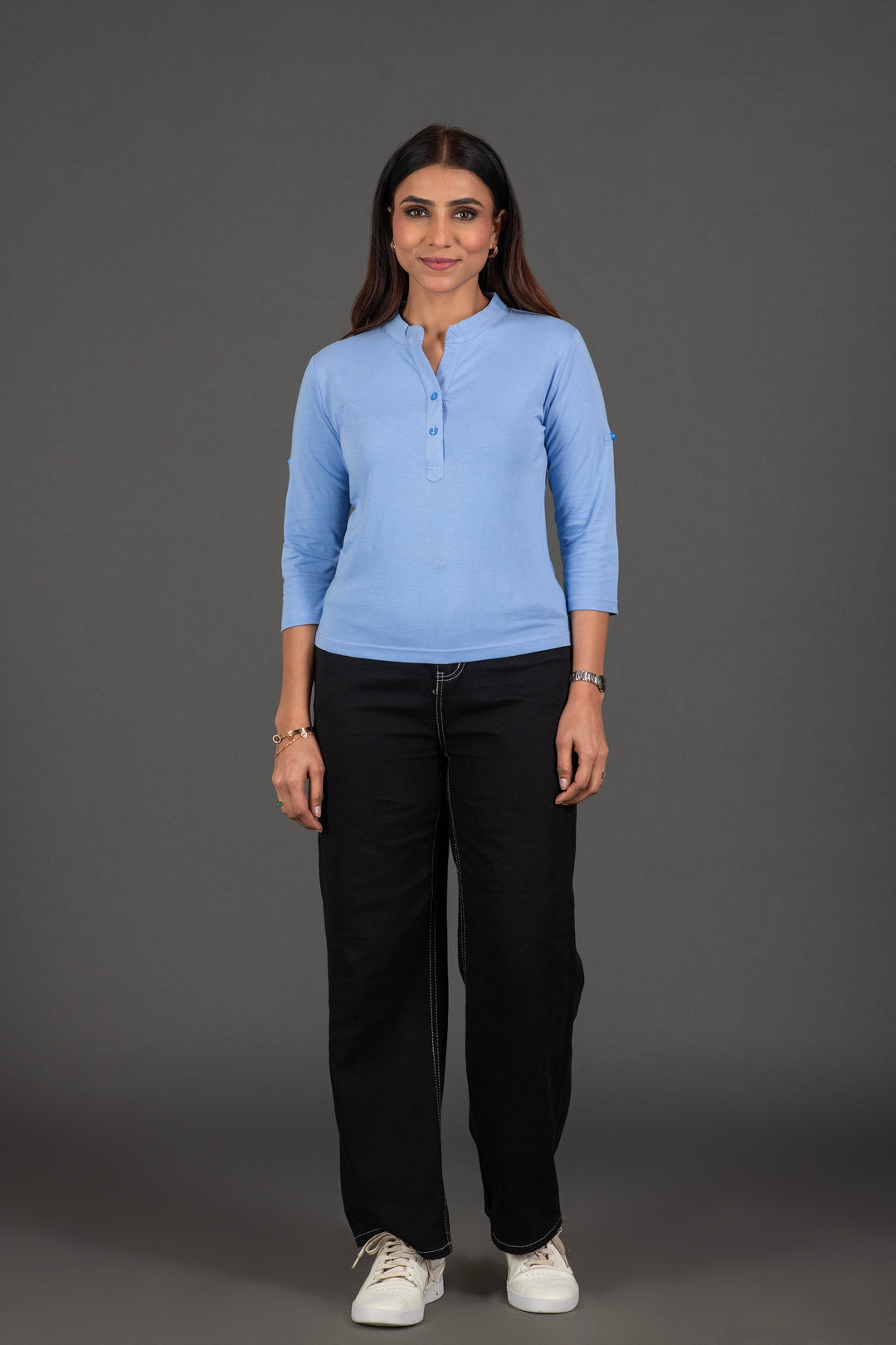 Bambians Aqua Mist Button Top