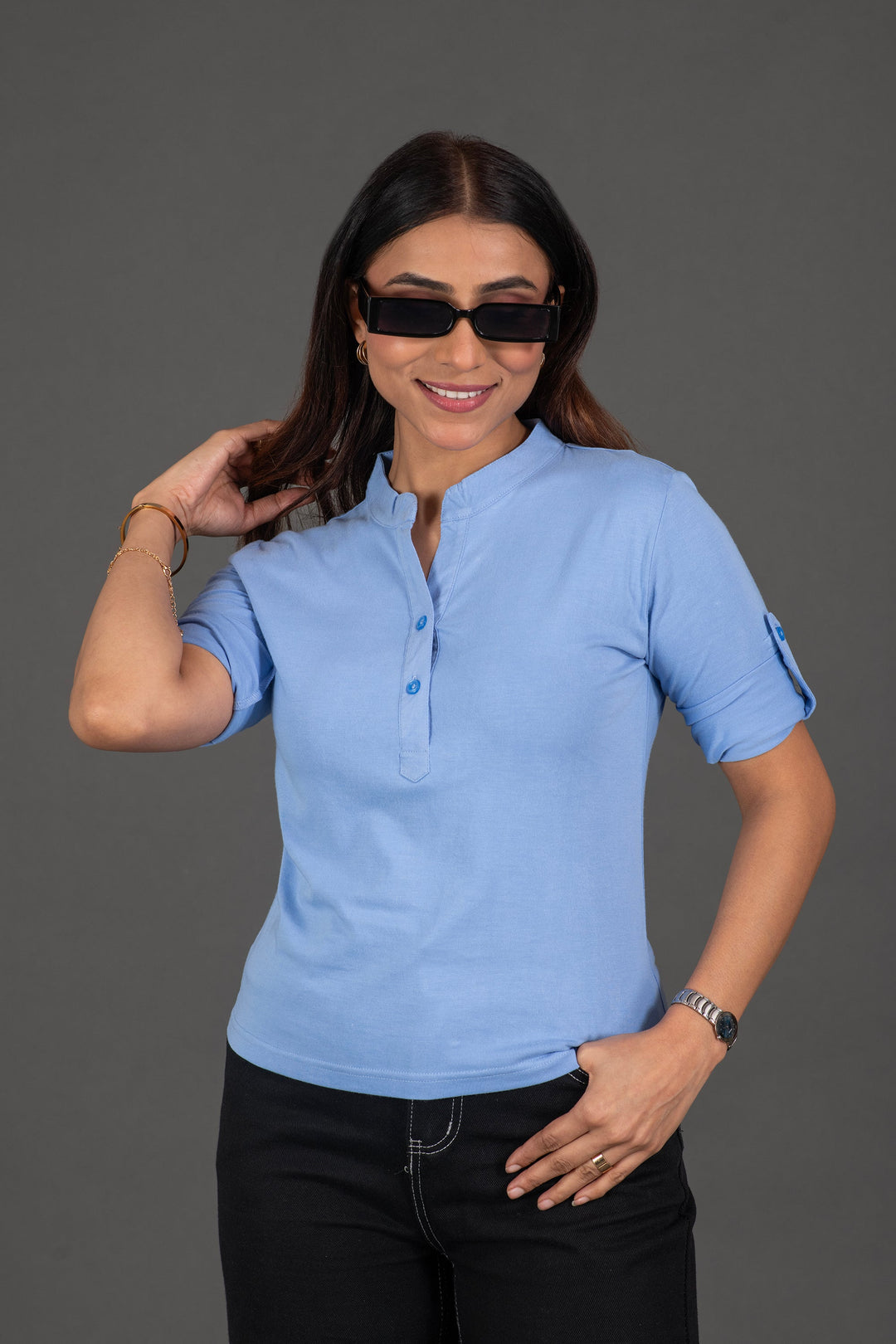 Bambians Aqua Mist Button Top