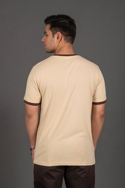 Organic Bamboo Round Neck T-Shirt with Contrast Tipping for Men : Beige