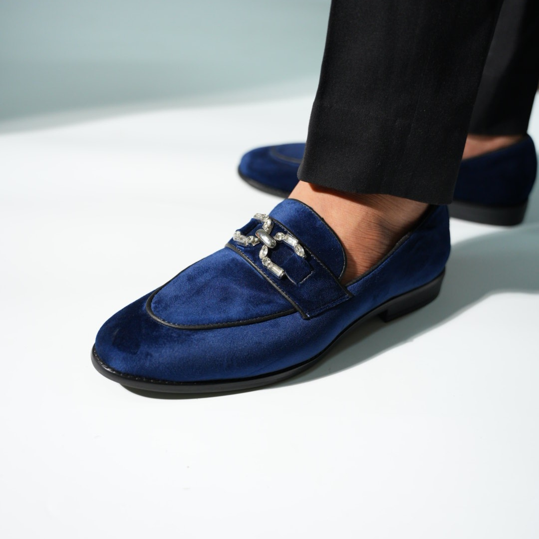 Monkstory Velvet Crystal Bit Loafers – Royal Blue