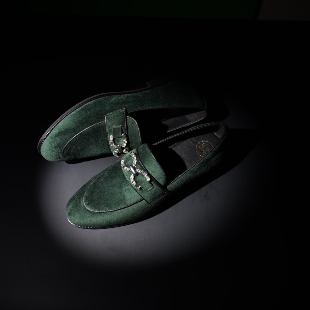 Monkstory Velvet Crystal Bit Loafers – Royal Green