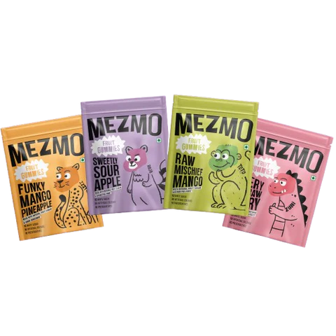 Mezmo Fruit Gummies Assorted Jar (10 Mini Packs) | No Refined Sugar | Healthy Prebiotic Snacks