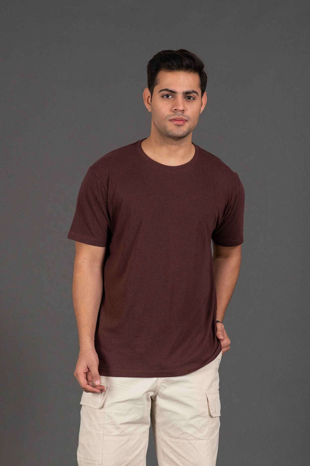 Bambians Organic Bamboo Round Neck T-Shirt for Men : Brown