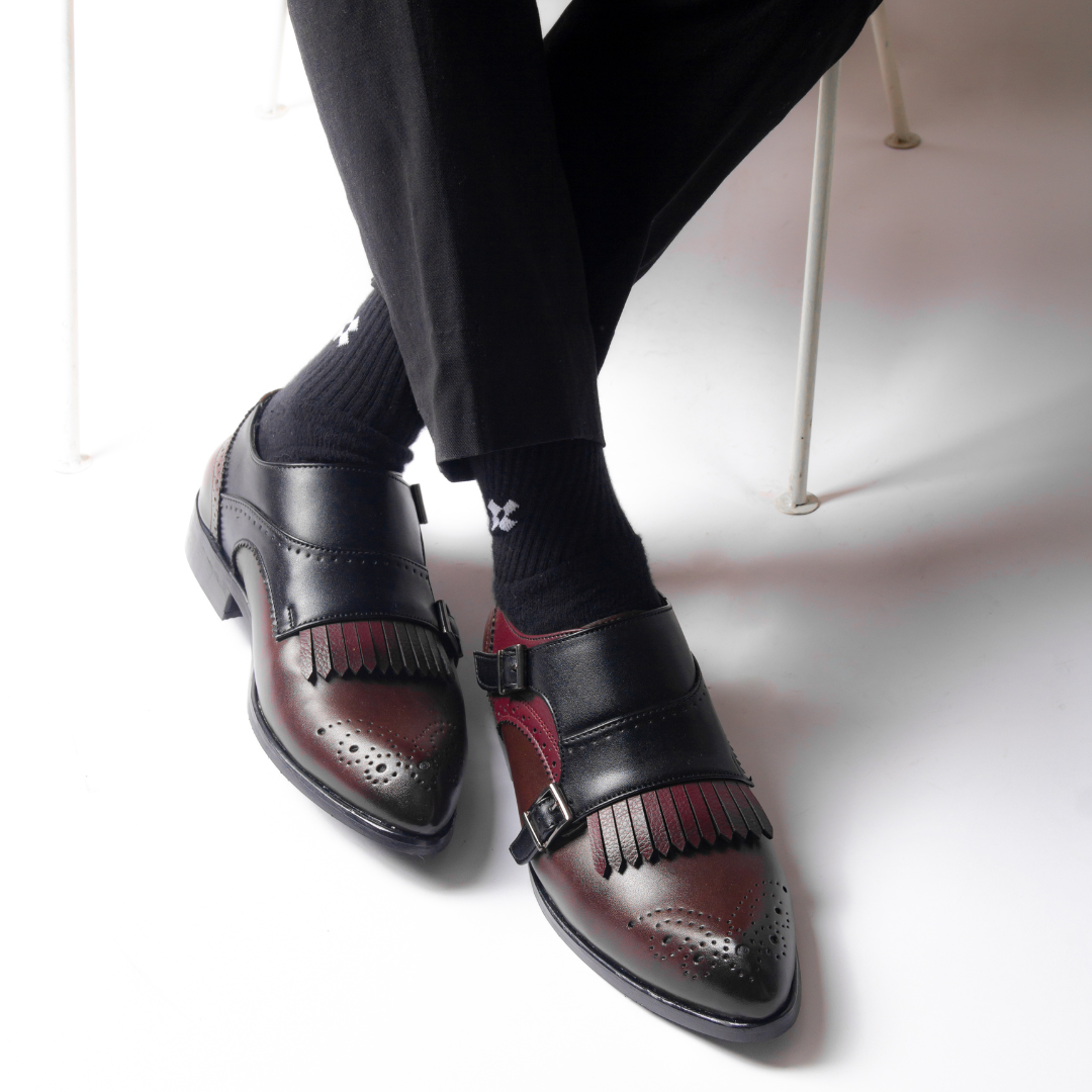 Monkstory Classic Double Monk Straps with Fringes - Tricolor