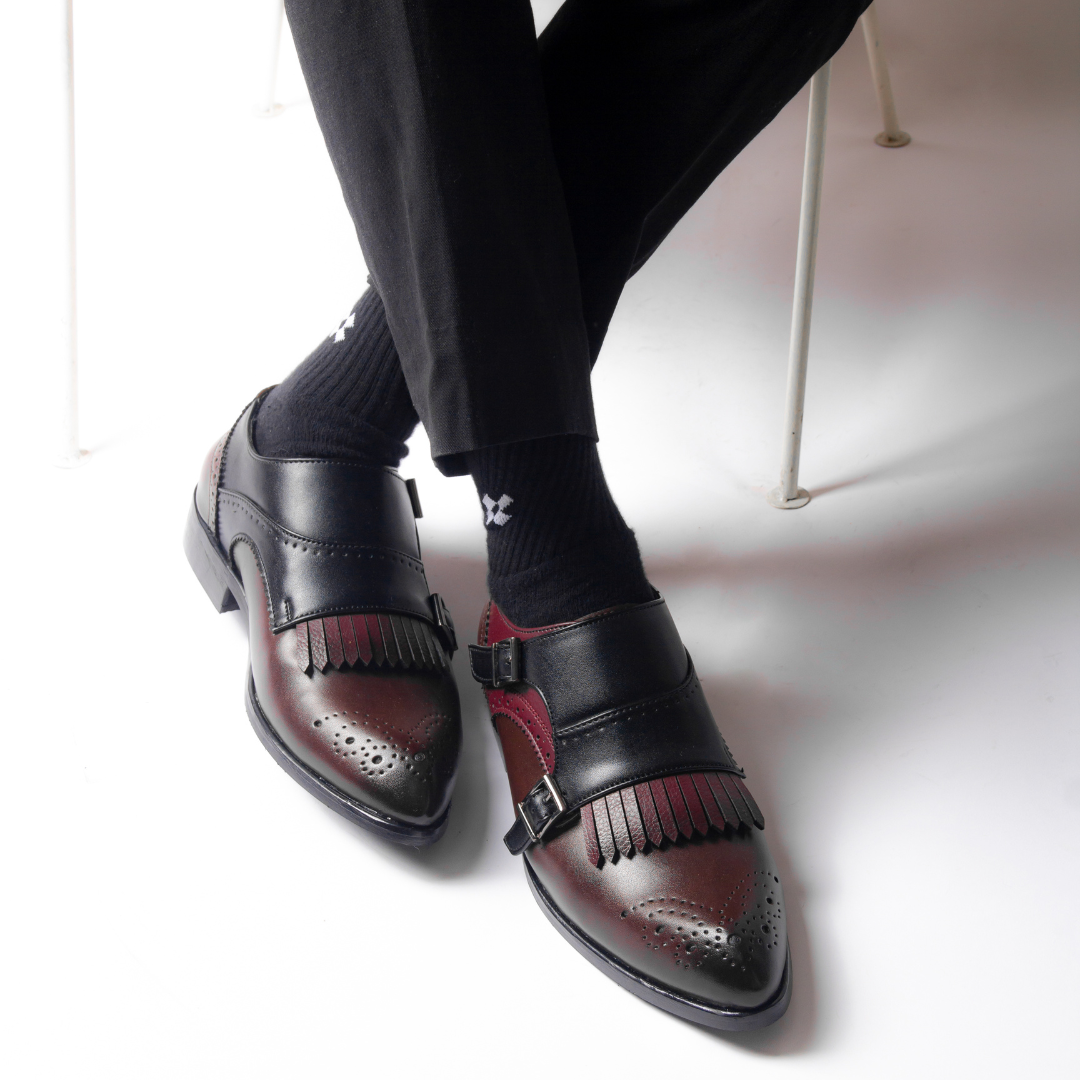 Classic Double Monk Straps with Fringes - Tricolor