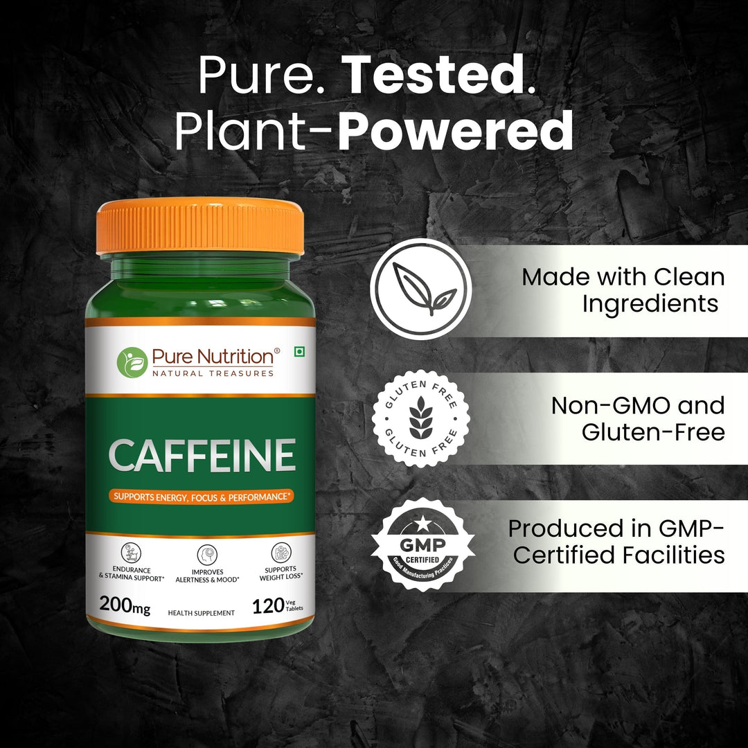 Caffeine 200mg Tablets Energy, Focus & Stamina Support | 120 Veg Tablets