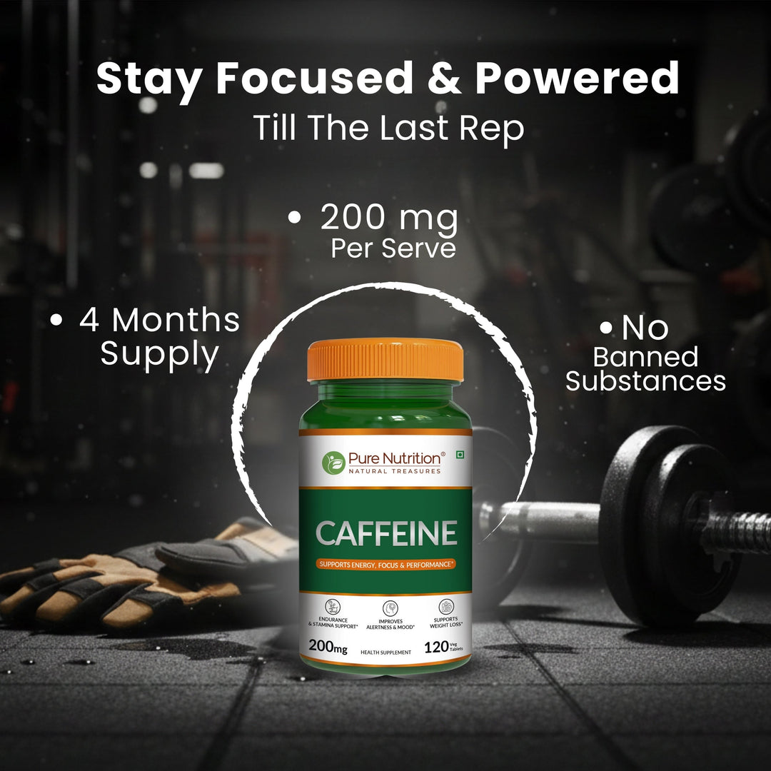 Caffeine 200mg Tablets Energy, Focus & Stamina Support | 120 Veg Tablets