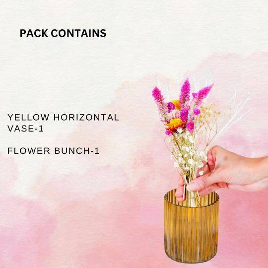 Yellow horizontal vase with Garden bunch - https://artecasa.in/