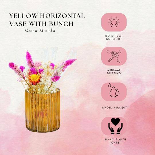 Yellow horizontal vase with Garden bunch - https://artecasa.in/