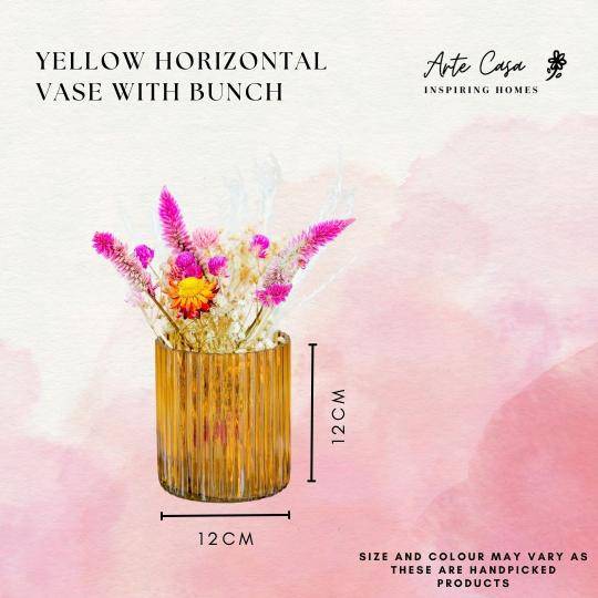 Yellow horizontal vase with Garden bunch - https://artecasa.in/