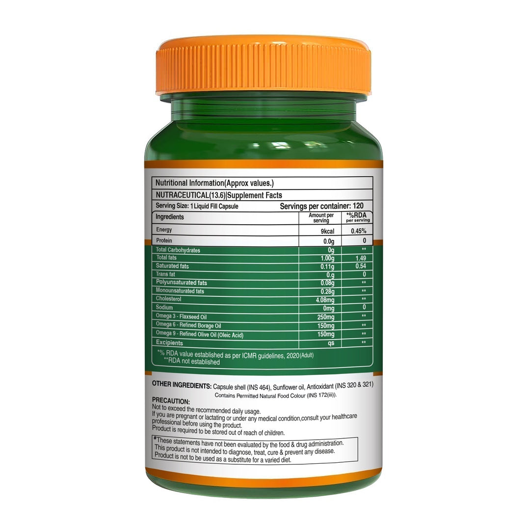 Veg Omega 3-6-9 Capsules  120 Count | Flaxseed & Sea Buckthorn