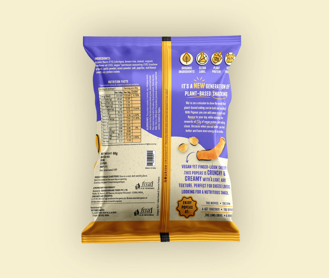 NOURISH ORGANICS Vegan Parmesan Protein Puffs - Pack of 4 (60G)