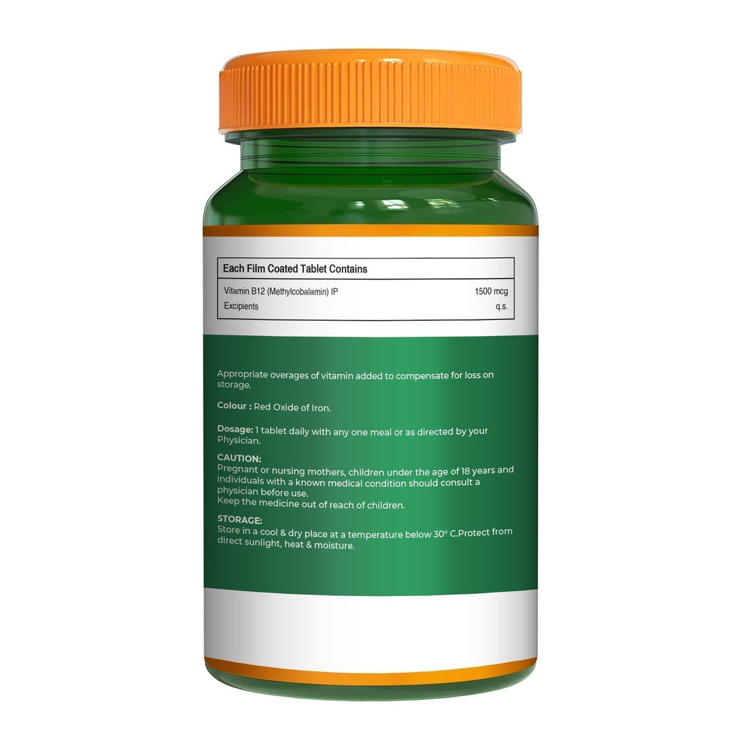 Vitamin B12 Methylcobalamin 1500 mcg  Energy, Nerve & Mood Support | 120 Tablets