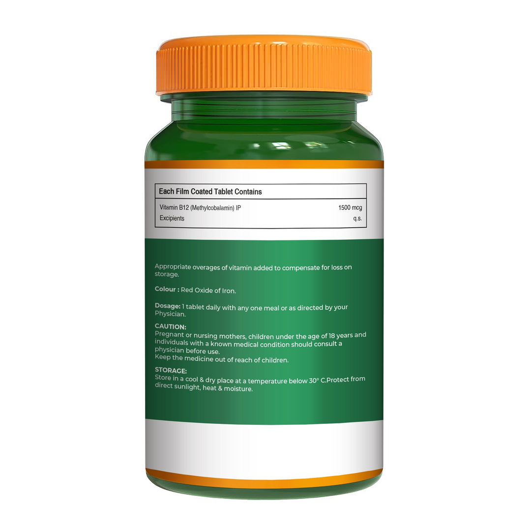 Vitamin B12 Methylcobalamin 1500mcg | Brain, Nerve & Energy Support | 60 Tablets