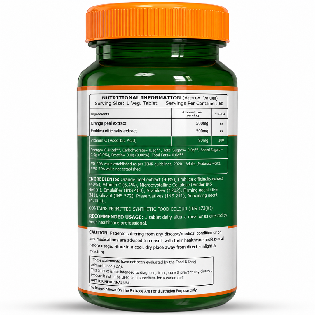 Vitamin C with Amla & Orange Peel 1250mg Immunity & Skin Health | 60 Tabs