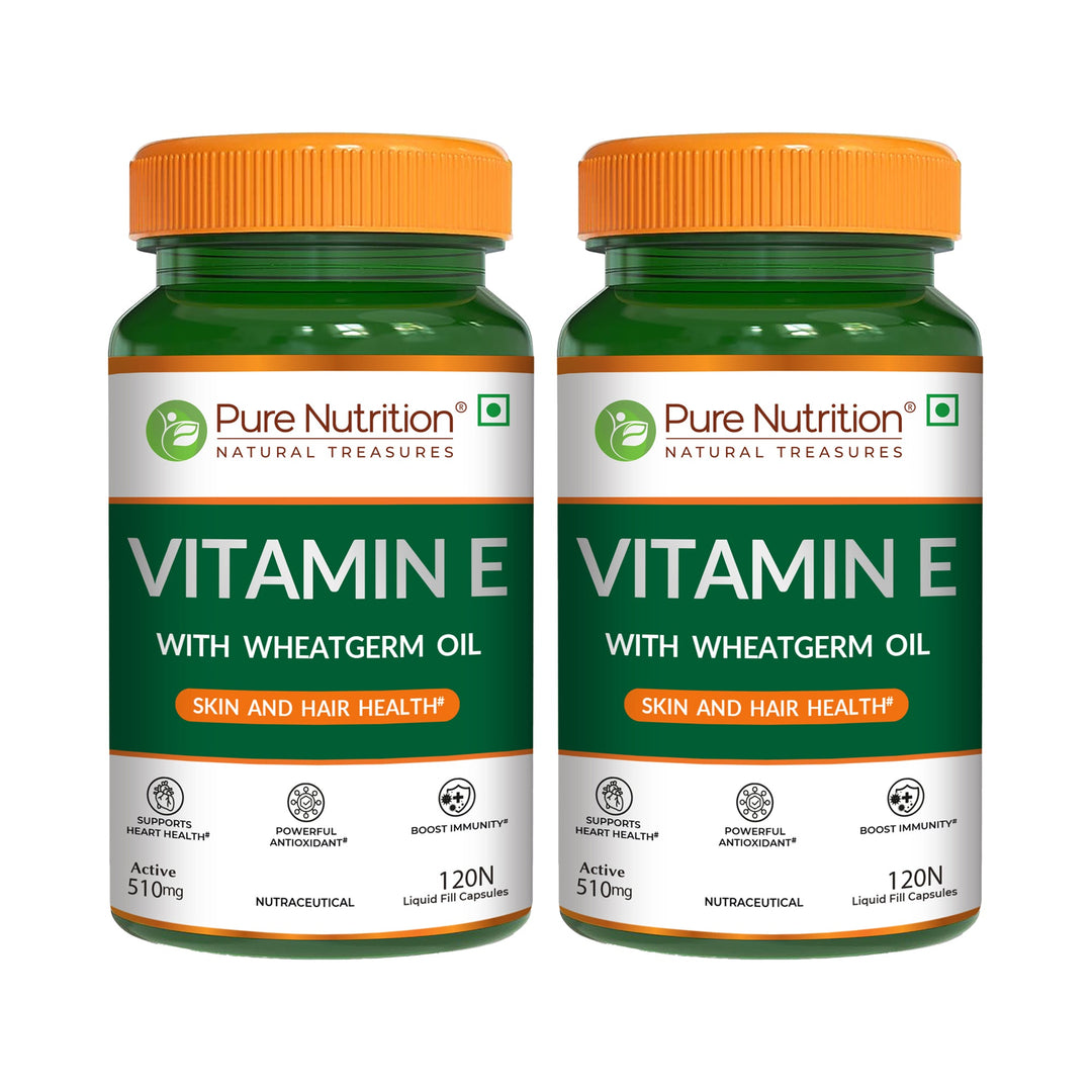 Pure Nutrition Vitamin E with Wheatgerm Oil – 120 Liquid Fill Capsules | Skin & Hair Health, Antioxidant Support