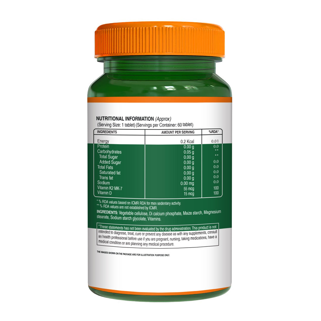 Vitamin K2 MK-7 with Vitamin D3  Bone & Heart Health | 60 Veg Tablets