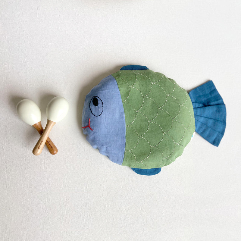 Whitewater Kids Newborn Gift Set - Organic Mustard Seed Fish Pillow + Maracas