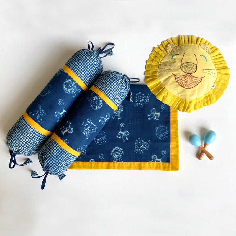 Whitewater Kids Organic Gift Set - Dohar + Mustard Seed Pillow + Bolster + Maracas - Zoo