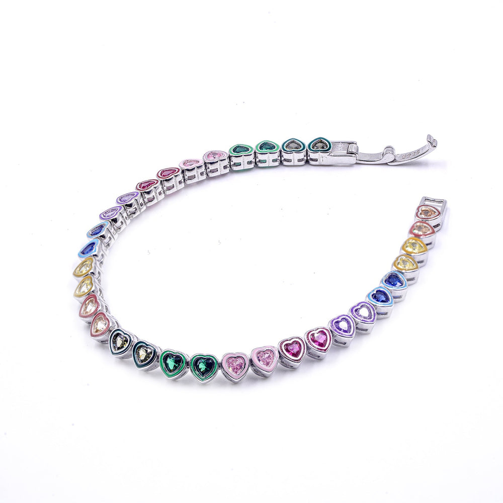 Rainbow heart diamond tennis bracelet