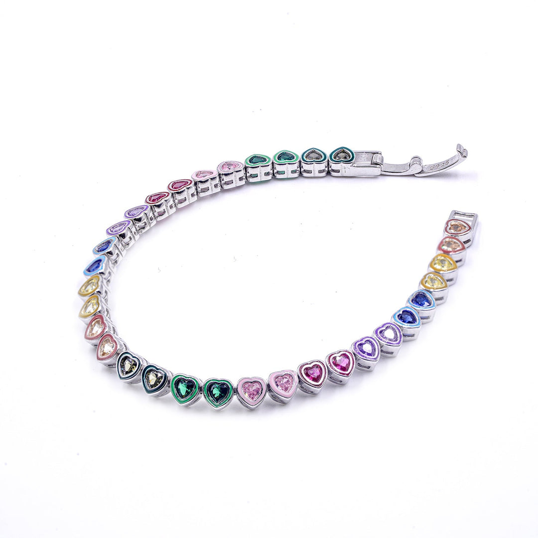 Rainbow heart diamond tennis bracelet