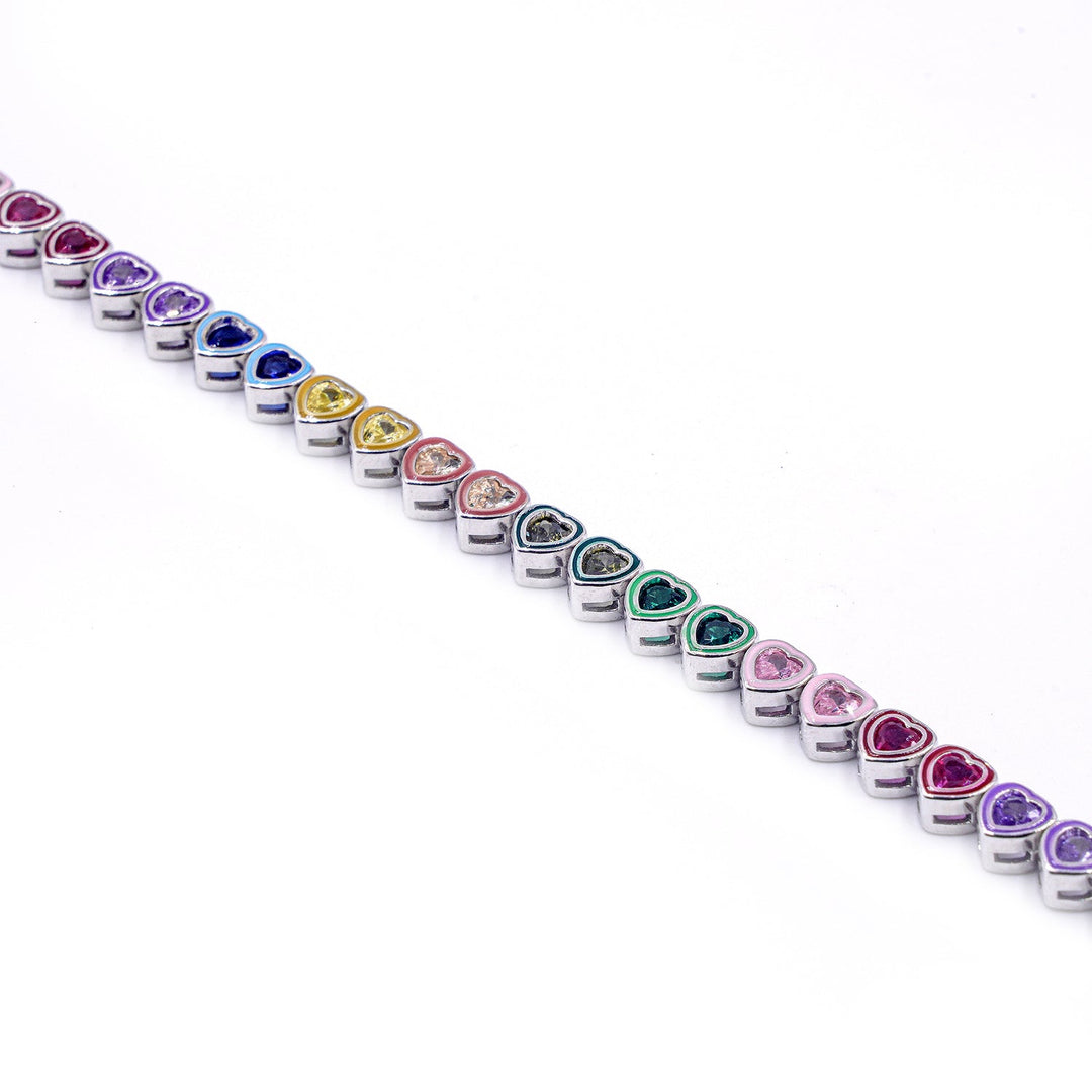 Rainbow heart diamond tennis bracelet