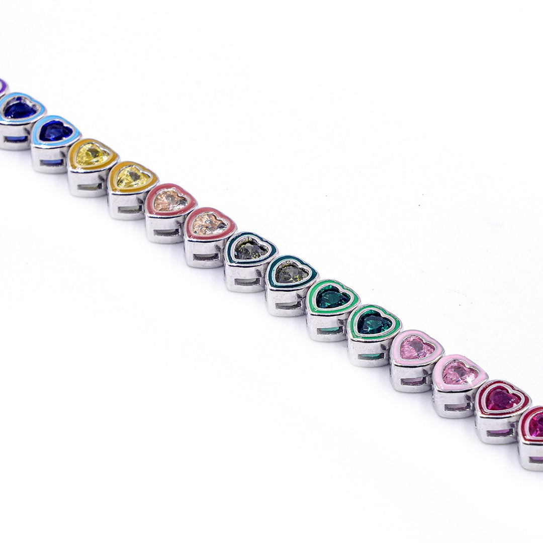 Rainbow heart diamond tennis bracelet