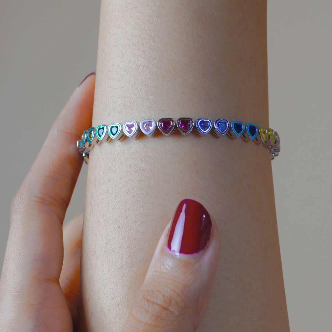 Rainbow heart diamond tennis bracelet