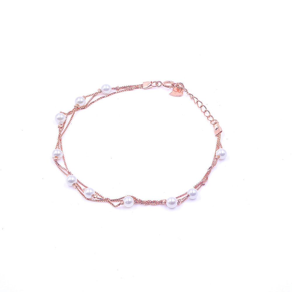 Multi layer Classic Pearl Bracelet in Rose gold finish