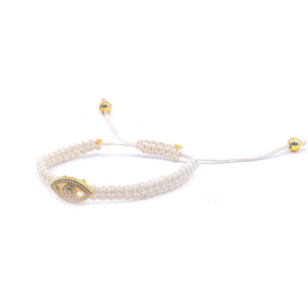 Adjustable White Macrame Cord Evil Eye Protection Bracelet