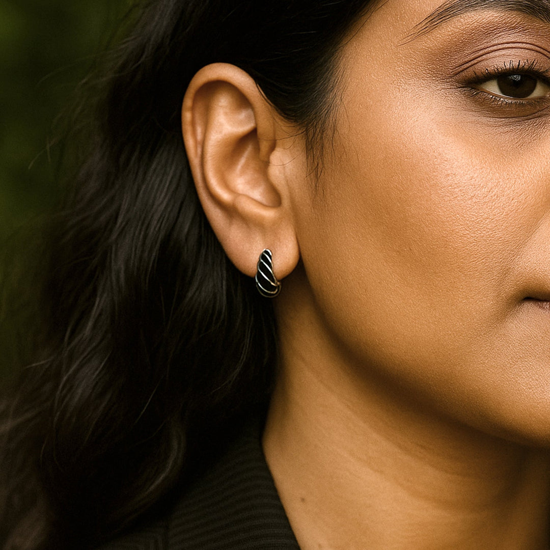 Black Enamel Bali Earrings
