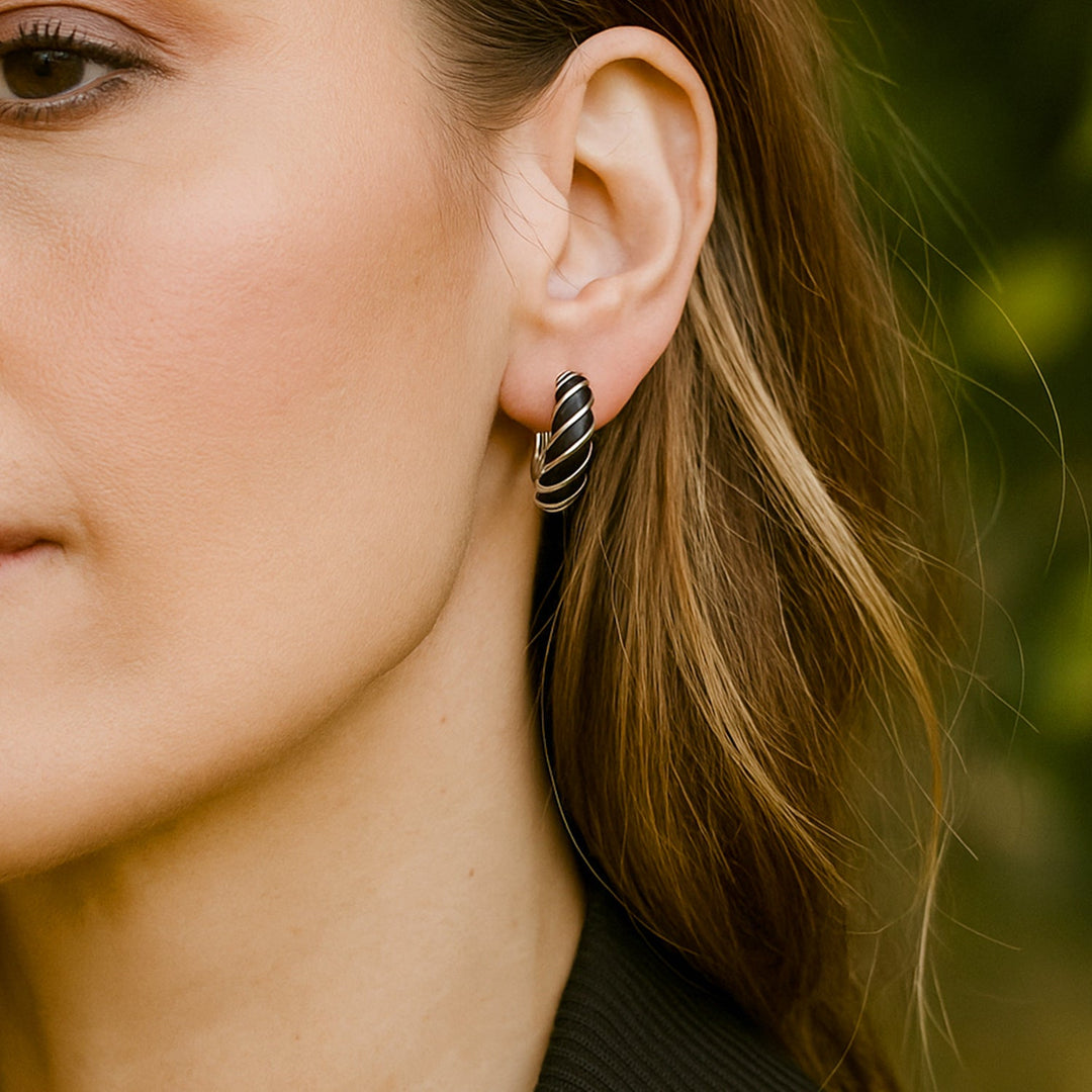 Black Enamel Bali Earrings