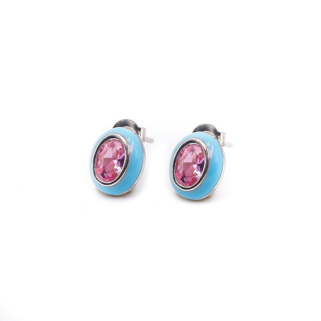 Pink Sapphire Enamel Stud earrings