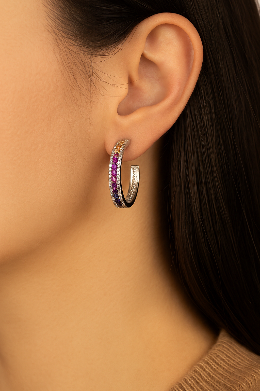 Rainbow stones diamond Hoop Earrings