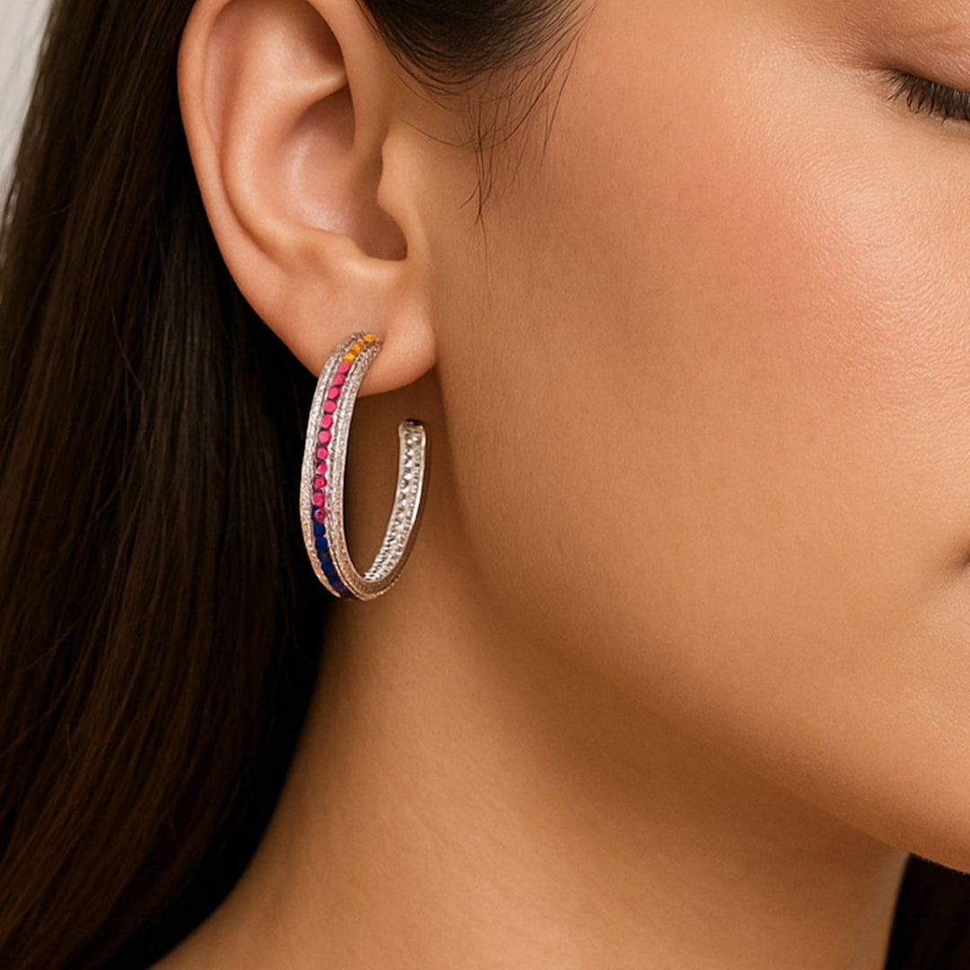 Rainbow stones diamond Hoop Earrings