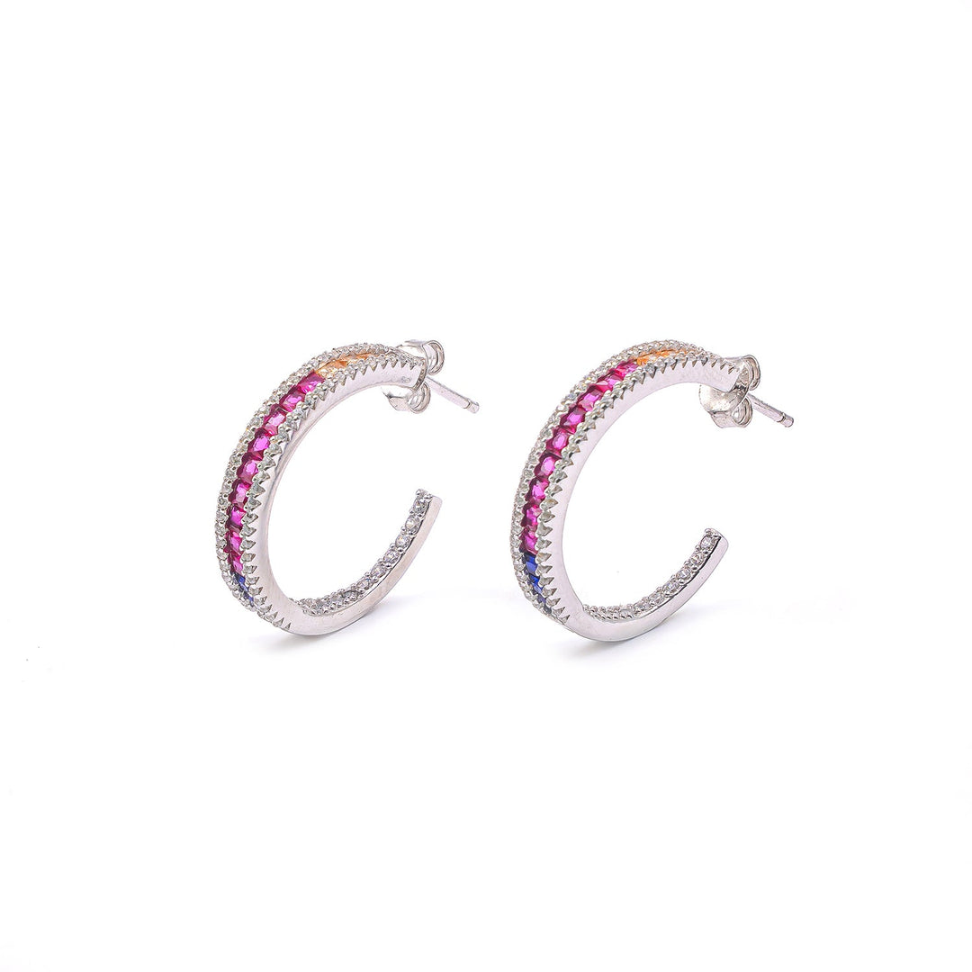 Rainbow stones diamond Hoop Earrings